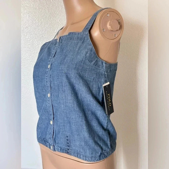 Polo Ralph Lauren 100% Cotton Chambray Square Neck/Back Tank Girls Size 16 - Picture 4 of 10